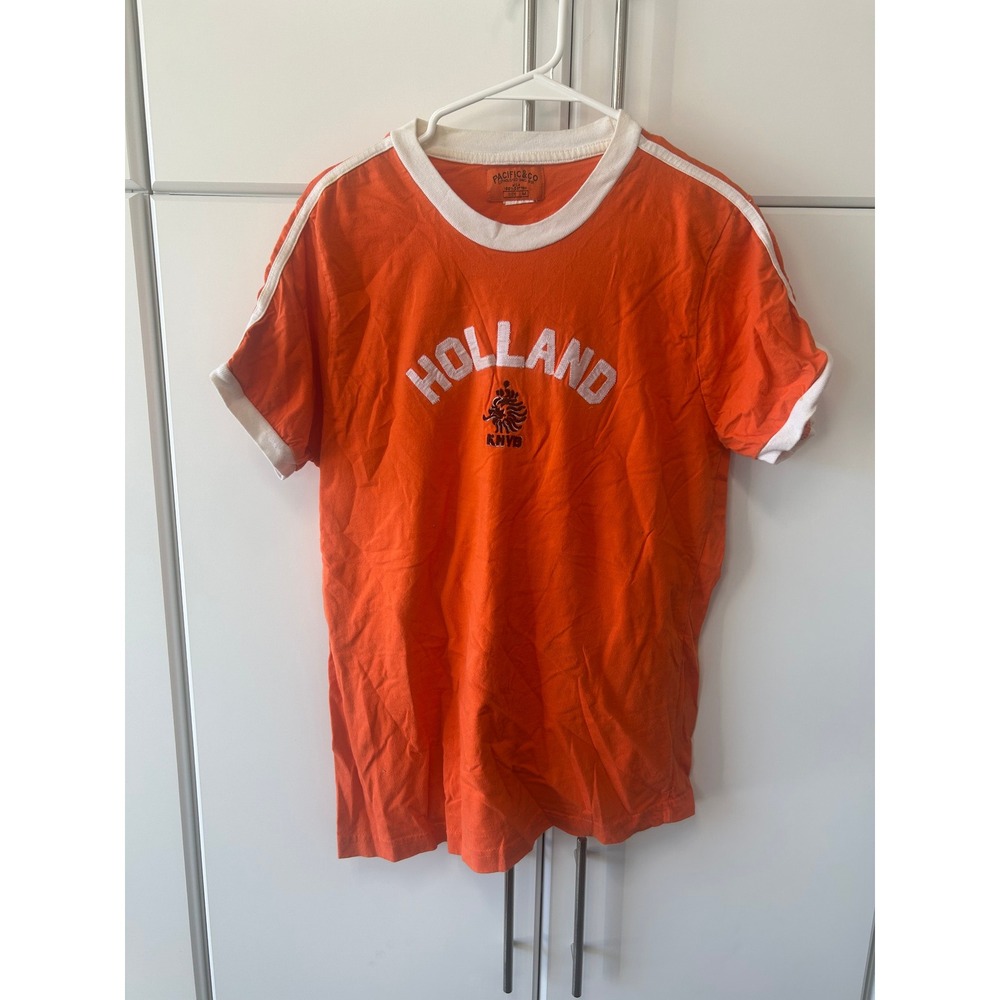 Pacific & Co Holland KNVB Ringer T-Shirt Orange White Stripe Mens Medium